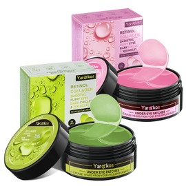 2 Packs 60 Pcs Under Eye Patches, Pink+Green, 30 Pairs Undereye Mask for Puffy Eyes Dark Circles Treatment, Collagen Gel Pads Hydrating for Eye Bags Puffiness Wrinkle, Women Men Beauty Skin Care