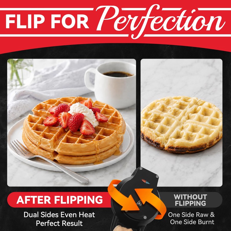 SugarWhisk 6-Inch Belgian Waffle Maker, 180° Flip Waffle Iron with