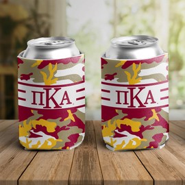 VictoryStore Pi Kappa Alpha Can Coolers – Army Camo Design, Set of 12 – Fraternity Drink Sleeves for 12 oz Cans & 12–16 oz Bottles – Reusable, Waterproof Coolies – Made in the USA