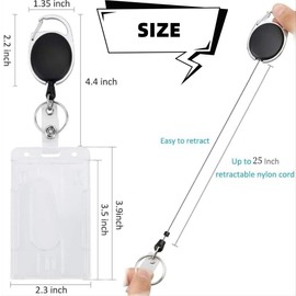 DACUAN Heavy Duty Retractable Badge Holder with Thumb Slots, 4 Pack Id Card Holders with 4 Badge Reel Clips, Clear Plastic 4 Vertical Sleeves with Belt Keychains