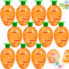 JOYIN 12 Pcs Carrot Shaped Easter Eggs, 3.7” Plastic Empty Eggs Fillable, Clear Bright Orange Plastic Carrot Egg for Easter Eggs Hunt, Easter Themed Party, Basket Stuffers, Toys Filling Treats