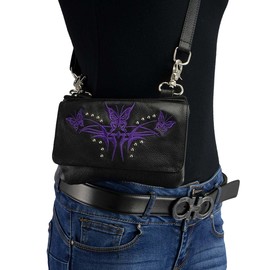 Milwaukee Leather MP8851 Women's Black and Purple Leather Multi Pocket Belt Bag - One Size