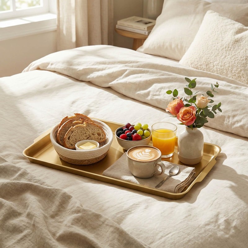 OUSACE Gold Stainless Steel Decorative Tray, Rectangular Metal Platter with