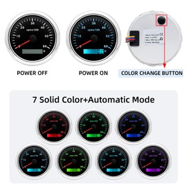 85 mm Tachometer 0-6000RPM Waterproof with Operating Hour Counter 7 Colours Backlight for Car Boat Truck Diesel Petrol Engine