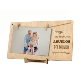 CONTRAXT Marco fotos regalo abuelo abuela. Portafotos con pinza de madera natural 10x15 shelves original abuelos día del mejor abuelo te quiero abuela regalo original cumpleaños (Abuelos ES)