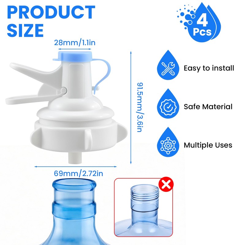 DALQUIS 4 Pack Water Jug Dispenser Valves, Reusable Water Jug