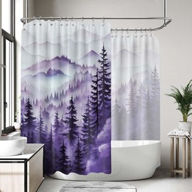 QGHOT Extra Wide Shower Curtain for Clawfoot Tub, 108x72 Inch, Purple Forest Nature Mountain Pattern Bathroom Decor, Waterproof Cloth Fabric with Hooks
