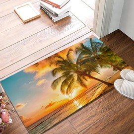 SPUNKER Tropical Palms on Beach Door Mat, 17 x 30 Inch Welcome Doormat Decorative Home Floor Mat, Non Slip Back and Strong Water Absorption for Outdoor Indoor Entrance Decor