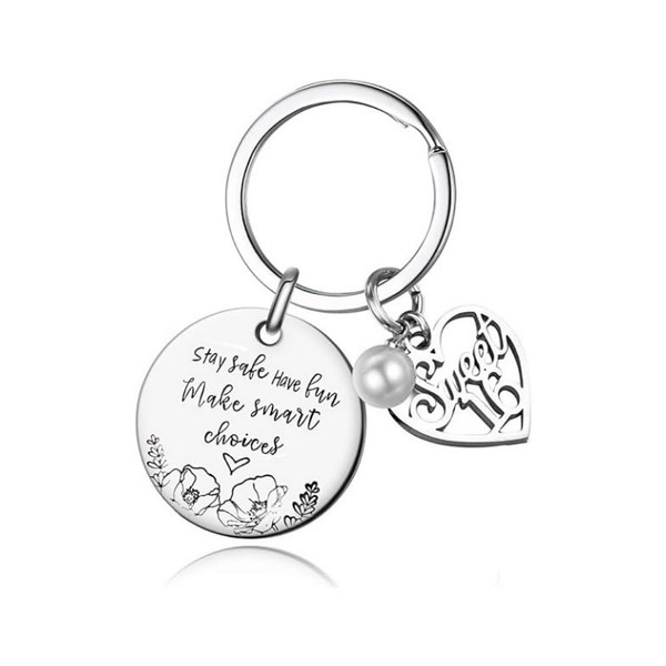 MMIUAEG Stay Safe Sweet 16 Keyring, Have Fun Make Good