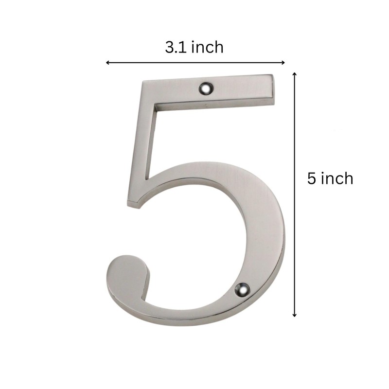 Large 5" Satin Nickel Metal Flush House Address Numbers, Bold