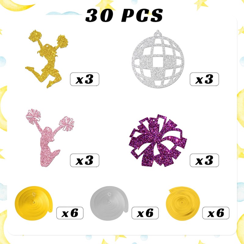 BOBYIYI Cheerleading Team Swirls Decorations Cheer Birthday Party Glitter Cheerleading