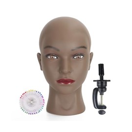 Bald Female Mannequin Head Makeup Training Head Wig Head Professional Cosmetology for Wig Making and Display Hat Helmet Glasses Display Head Model with Free Clamp Stand