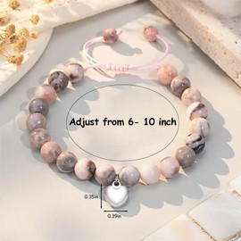 BIRLOZA 4-16 Years Birthday Gifts for Girls, Pink Zebra Natural Stone Bracelet with Cute Heart Pendant and Message Card for Daughter/Granddaughter/Niece Birthday Gifts for Girls