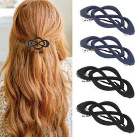 4Pcs Vintage French Barrette Clips - Matte Flat Claw Clips Hair Accessories for Thin & Long Hair Strong Hold Hair Accessories for Women Girls (Black-Blue)