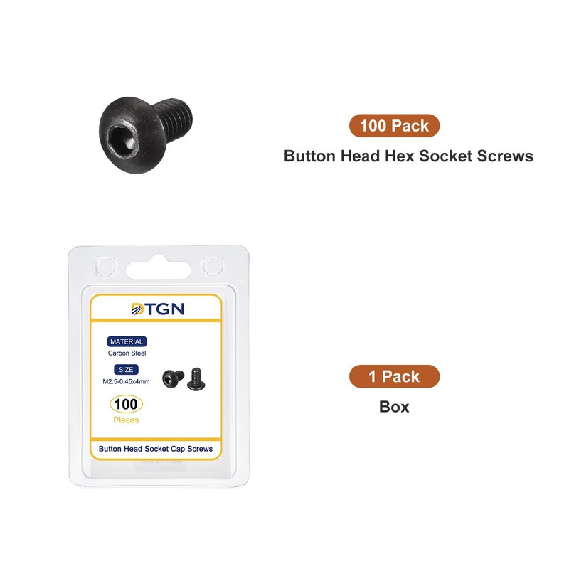 DTGN M2.5-0.45x4mm Button Head Socket Cap Screws - 100Pack -