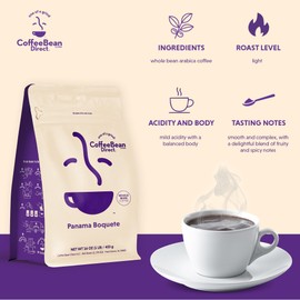 Coffee Bean Direct Panama Boquete, Whole Bean Coffee, Arabica Coffee, Light Roast, 1 Pound Bag (Pack of 1)
