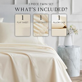 Linen Closet Luxury Cotton 400 Thread Count Ultimate Cotton Percale 3-Piece Sheet Set, Twin, Ivory