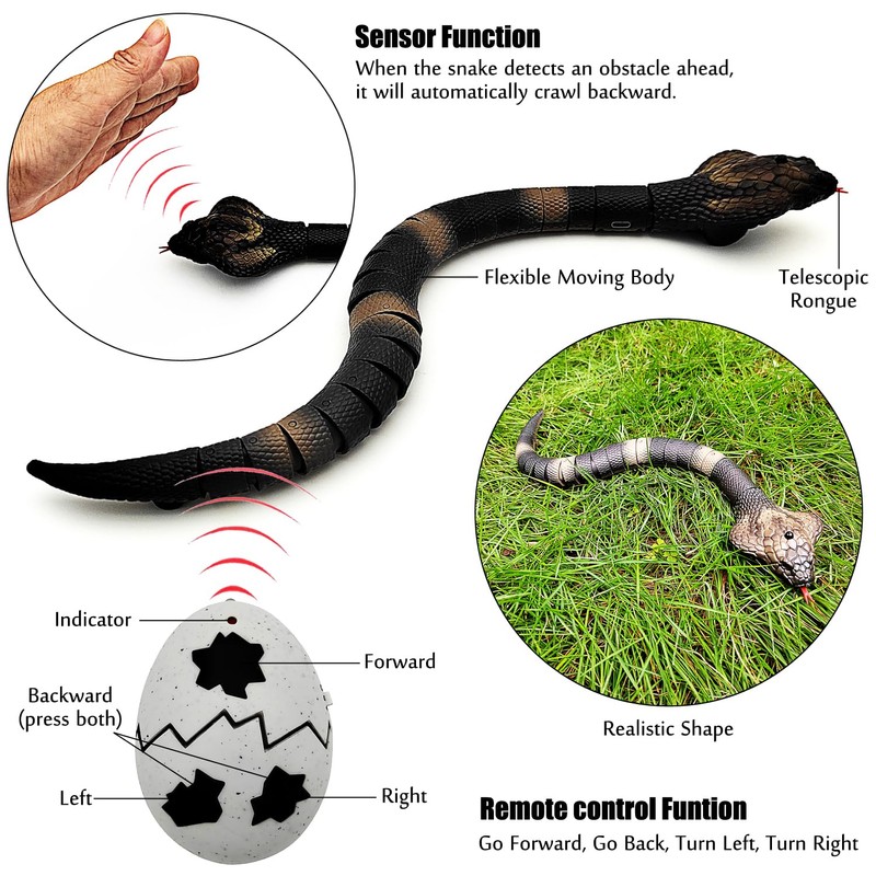 Upgrade Remote Control Snake Toy Electric Sensor RC Cobra Realistic