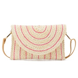 Freiesoldaten Women Straw Clutch Bag Summer Beach Handwoven Envelope Wallet Crossbody Handbags, pink