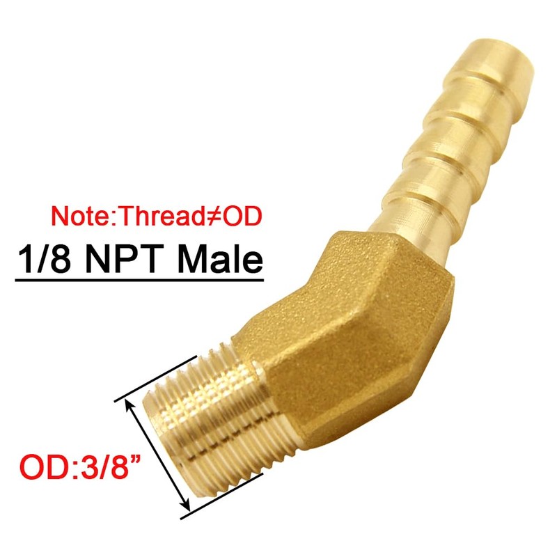 Joywayus Brass Hose Fitting, 45 Degree Elbow, 1/4" Barb x