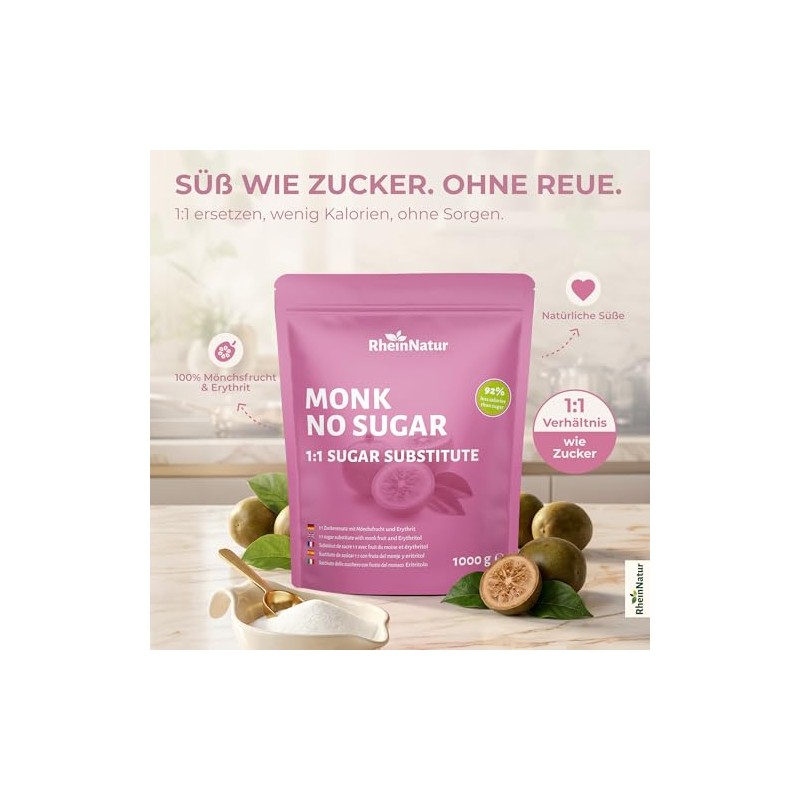 RheinNatur Monk Fruit Sugar Substitute 1 kg - 1:1 Replacement