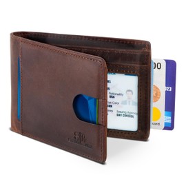 SERMAN BRANDS SERMAN BRANDS RFID Blocking Slim Bifold Genuine Leather Thin Minimalist Front Pocket Wallets for Men Billfold Wallet Men Gift (Texas Brown 2.0)