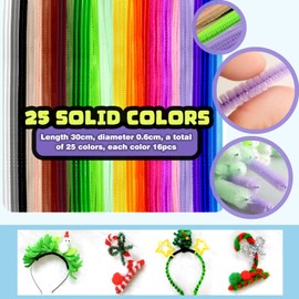 TOAOB 400pcs Pipe Cleaners Assorted Pipe Cleaners Craft Supplies 25 Colors Chenille Stems for DIY Art Crafts Project Decorations 6mm x 12 Inch
