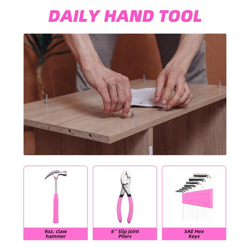 Pink Tool Set, 40-Piece Kit for Home Repair and DIY