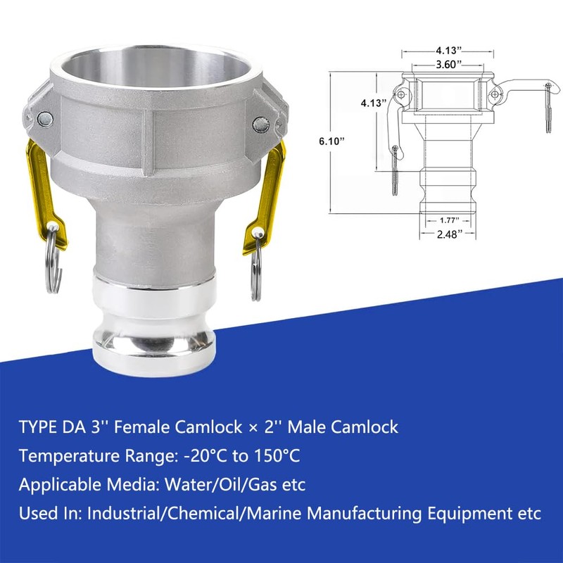 Camlock Fitting Type DA, 3" Female Camlock x 2" Male