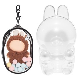 CiuZikGok 2-Pack Shockproof Acrylic Cases + PVC Dust-Proof Bag for 15cm Blind Box Dolls – Clear Display Cover with Anti-Loss Keychain (Black -for 2 Gen)