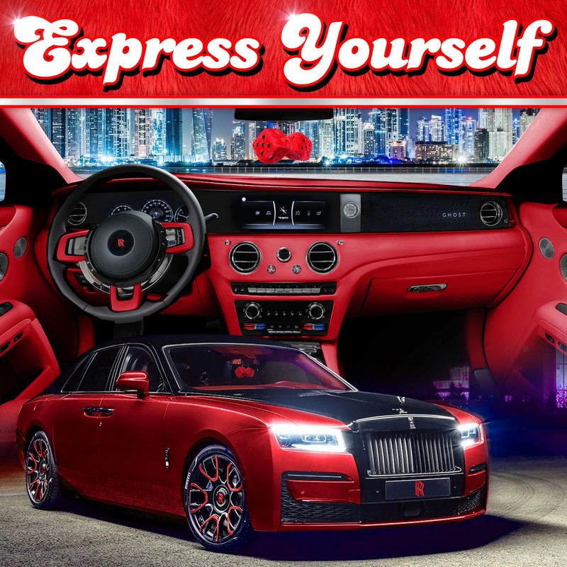 Red Fuzzy Dice for Car - Rear View Mirror Plush