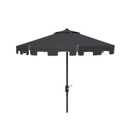 SAFAVIEH 11ft Outdoor Patio Umbrella, Round, Zimmerman Collection, Black, Crank, Button Tilt, UV Resistant for Deck, Backyard, Poolside
