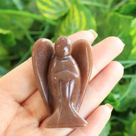 YATOJUZI 2" Strawberry Quartz Angel Decor Cute Polished Natural Stone Hand Carved Pink Healing Crystal Sculpture Statue Figurines Gemstone Hippie Home Room Office Desk Decoration Gifts for Women Men