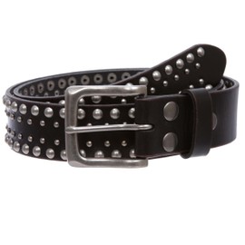 1 1/2" Snap on Antique Silver Circle Metal Studded Distressed Leather Belt, Black | 36"