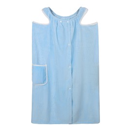 NICEYEA Wearable Bath Towel Wrap Highly Absorbent Bathrobe with Pocket Shower Spa Beach Gym Body Wrap Skirt for Women (Blue)