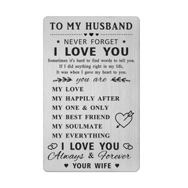 Husband Card gifts from Wife, Happy Birthday Husband Card, I Love You Husband Engraved Wallet Card Presents