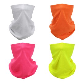SMEHCF 4 Multipurpose Bandanas for Women Men Headband Balaclava Hair Head Scarf Face Half Airsoft Paintball Mask Neck Gaiters Breathable Reusable Washable Pure Color White Neon Yellow Pink Orange