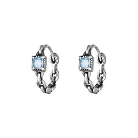 SLUYNZ 925 Sterling Silver Blue CZ Hoop Earrings for Women Teen Girls Link Hoop Earrings Retro Huggie Hoop Earrings (A-Silver)