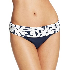 Anne Cole Women's Foldover Mid-Rise Bikini Bottom, Navy/White Daisy Floral, Small