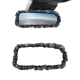 Sylvil Bling Car Rearview Mirror Cover, Elastic Plush Auto Rear View Mirror Protector with Shiny Rhinestone, Universal Women Girls Interior Car Accessories for Mirror Decoration (White)