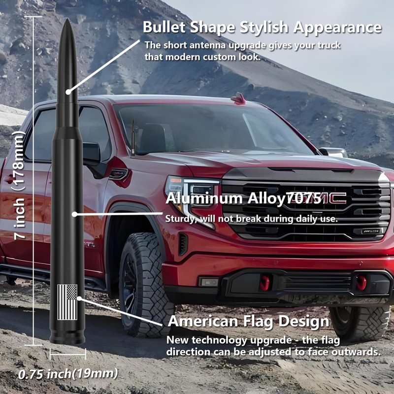 American Flag Car Bullet Antenna for GM Chevy Silverado GMC