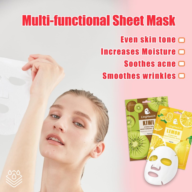 20 Pack Facial Sheet Face Mask Variety Set for All