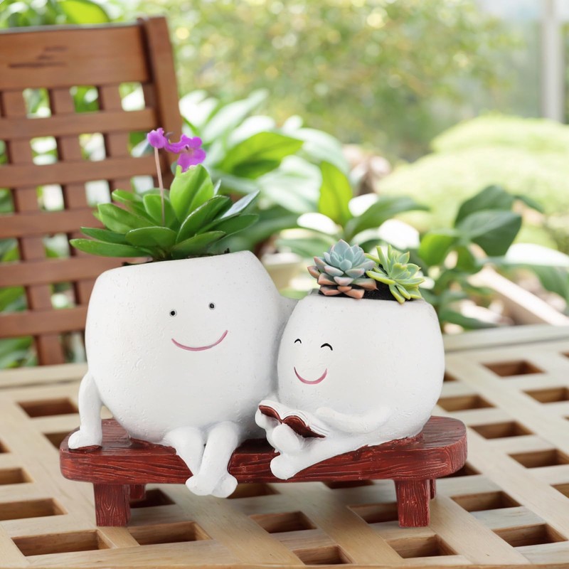 Meltset Cute Face Planter Pot - Funny Double Head Planter