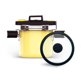 QINGHOU 2.6Quart Natural enamel double lid mini pressure cooker, One-handed system Multipurpose Pasta Pot,Suitable for dishwashers and many stoves, not for microwaves (Yellow)