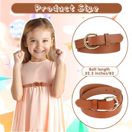 2 PCS Girls Belt 32.3" Elastic Leather Kids Belt, Exquisite Comfortable Skinny Strappy Waist Belt with Double O Ring Buckle (Black/Camel)
