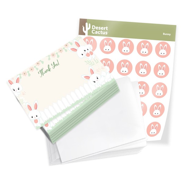 Bunny Thank You Cards (25 Count) With Envelopes Bulk Birthday