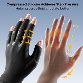 FREETOO Compression Arthritis Gloves for Pain, Finger Strengthen Compression Gloves to Alleviate Hand Pains,Swelling, Fingerless Computer Typing Gloves for Rheumatoid, Tendonitis Women&Men-XL