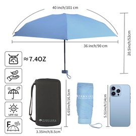 Compact Mini Windproof Travel Umbrella-UPF 50+ Sun & Rain Protection, Small Folding Design Fits in Pocket or Purse, Lightweight Portable with Case for Women, Men & Kids (Blue)