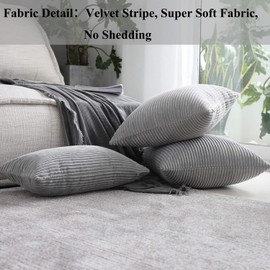 Home Brilliant Set of 2 Striped Corduroy Euro Sham Large Throw Pillow Cover Decorative Cushion Cover for Bed, 24 x 24 inch (60cm), Light Grey