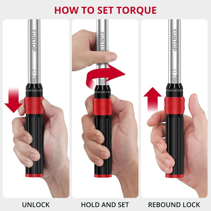 XUNTOP 22Pcs Torque Wrench Set 1/4 Inch Torque Wrench with
